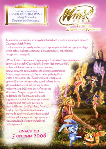 Tył ulotki filmu 'Winx Club - Tajemnica Zaginionego Królestwa'