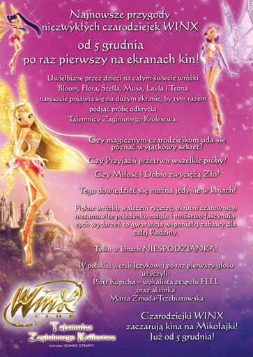 Tył ulotki filmu 'Winx Club - Tajemnica Zaginionego Królestwa'