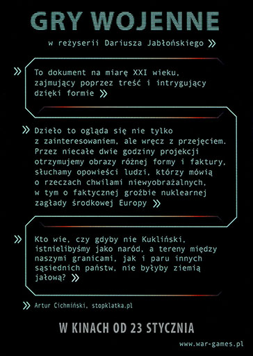 Tył ulotki filmu 'Gry Wojenne'