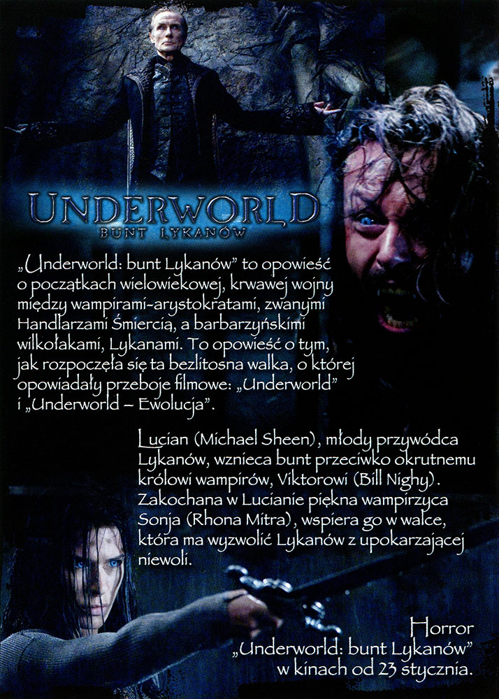 Ulotka filmu 'Underworld: Bunt Lykanów (tył)'