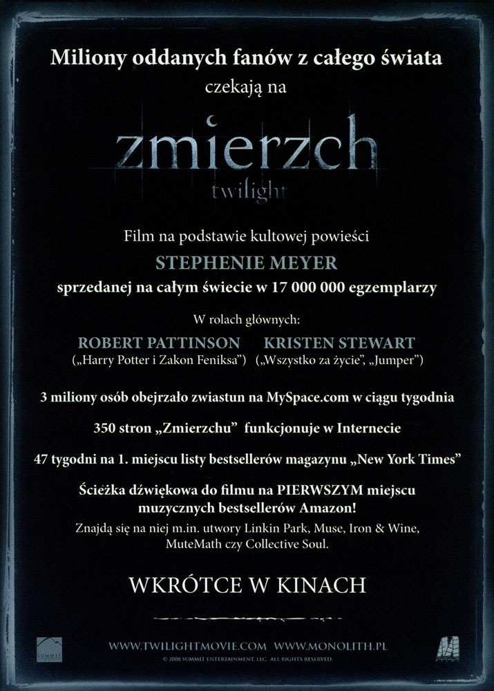 Ulotka filmu 'Zmierzch (tył)'