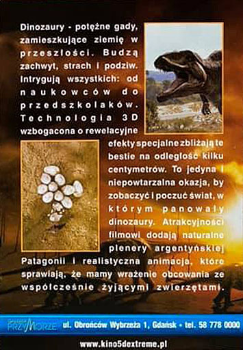 Tył ulotki filmu 'Zagłada Dinozaurów'