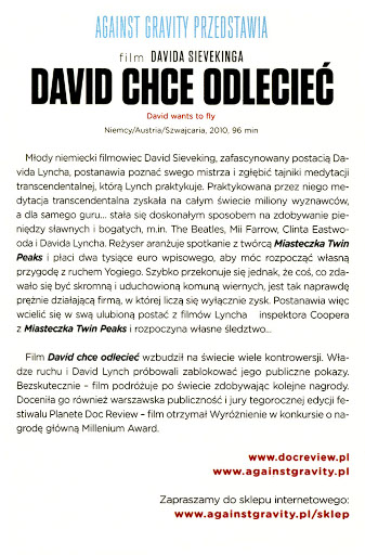 Tył ulotki filmu 'David Chce Odlecieć'