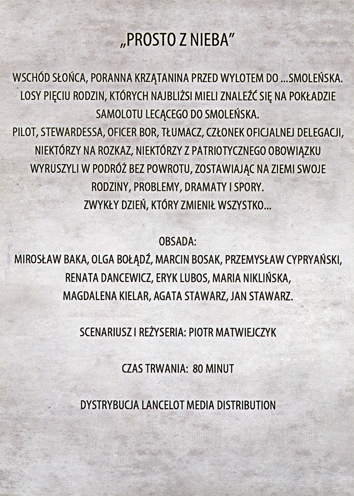Ulotka filmu 'Prosto Z Nieba (tył)'