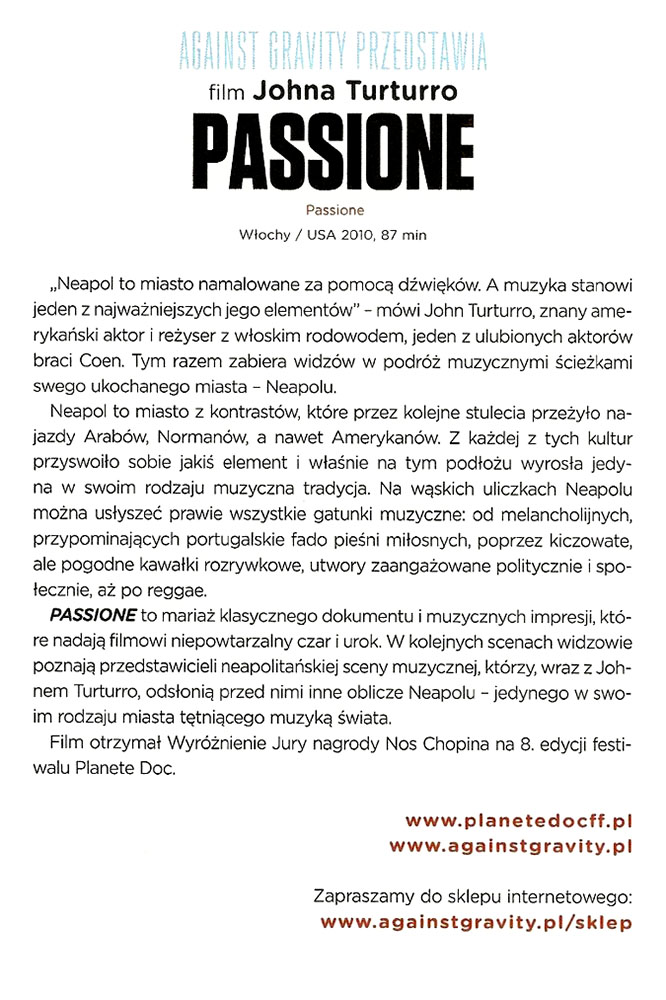 Ulotka filmu 'Passione (tył)'