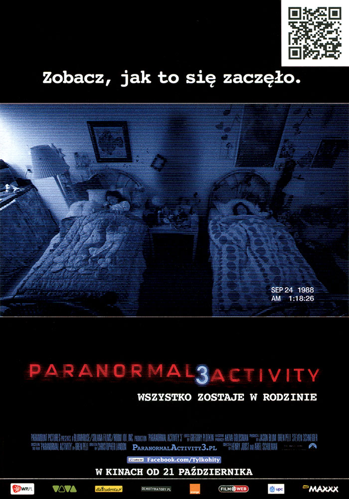 Ulotka filmu 'Paranormal Activity 3 (przód)'