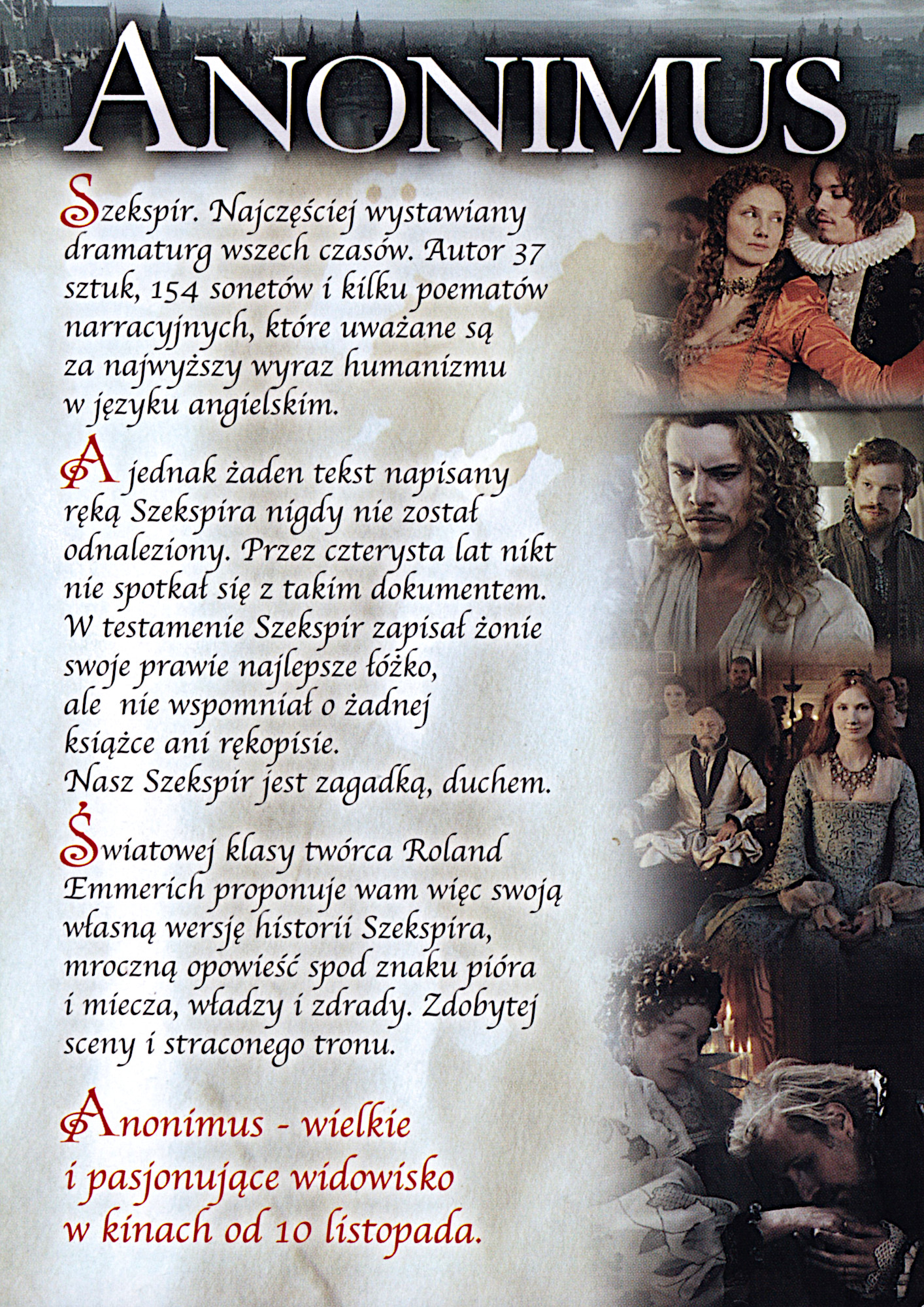 Ulotka filmu 'Anonimus (tył)'