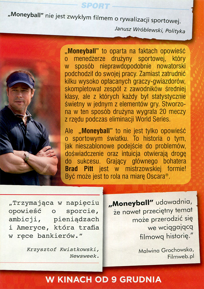 Ulotka filmu 'Moneyball (tył)'