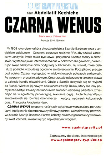 Tył ulotki filmu 'Czarna Wenus'