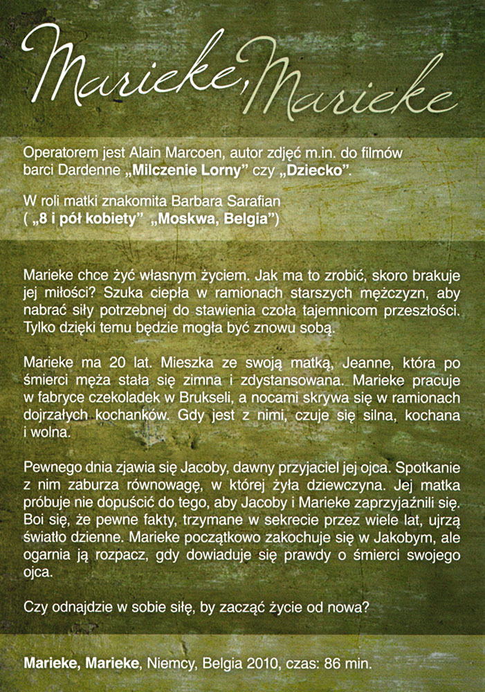 Ulotka filmu 'Marieke, Marieke (tył)'