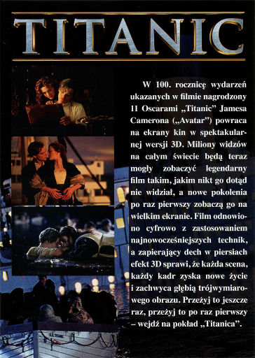 Tył ulotki filmu 'Titanic 3D'