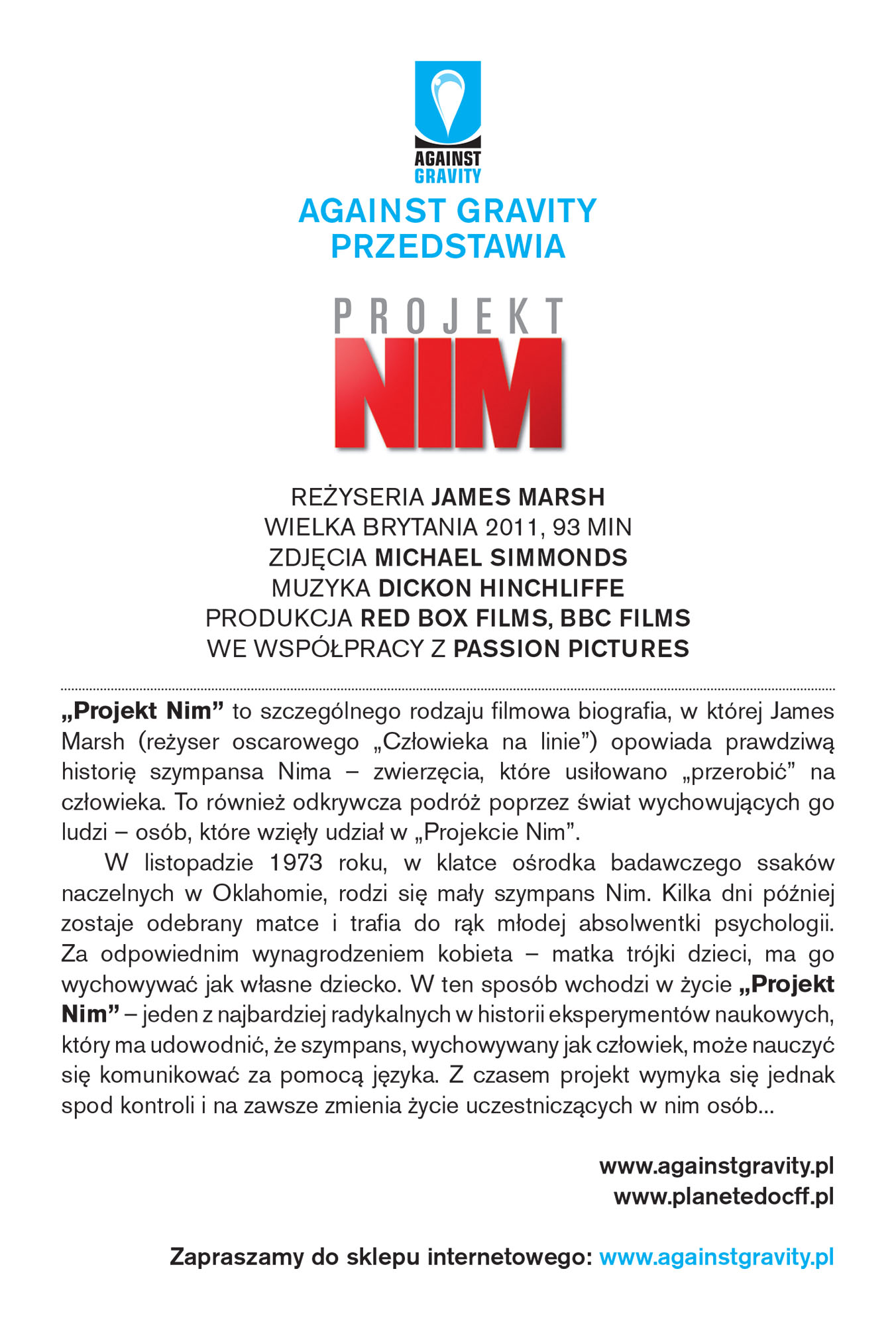Ulotka filmu 'Projekt Nim (tył)'