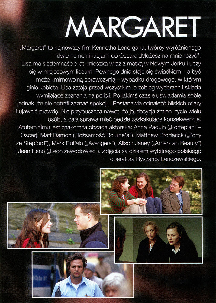 Ulotka filmu 'Margaret (tył)'
