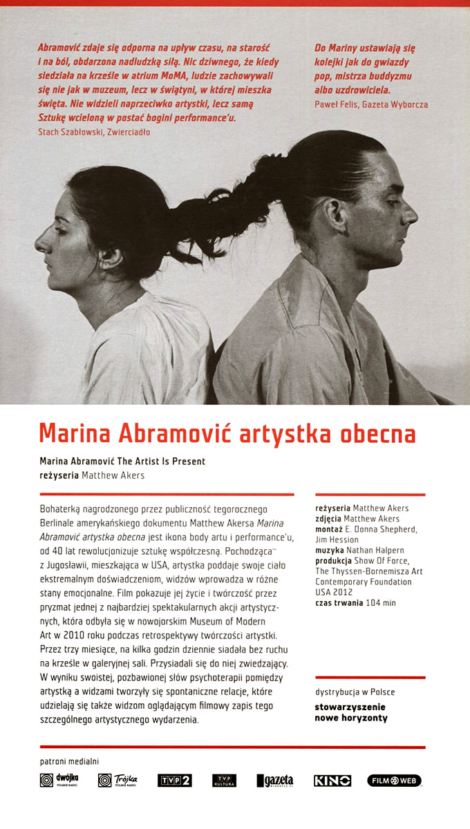 Ulotka filmu 'Marina Abramović: Artystka Obecna (tył)'