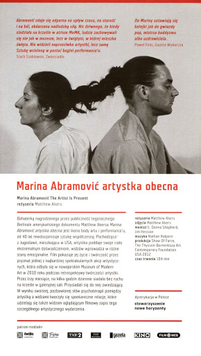Tył ulotki filmu 'Marina Abramović: Artystka Obecna'