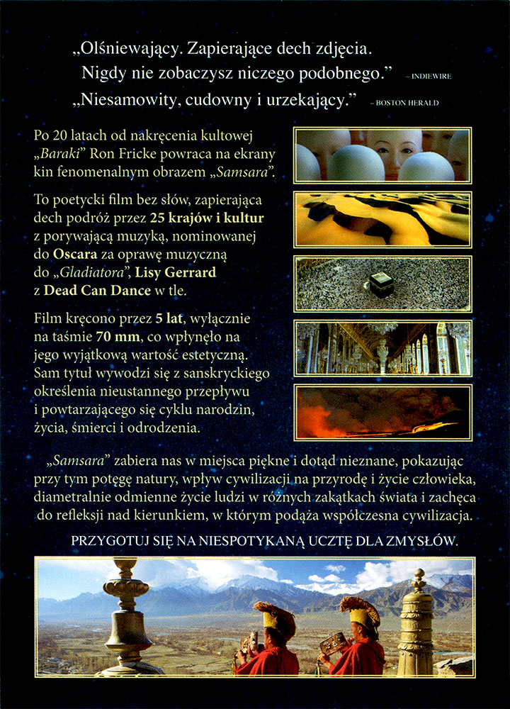 Ulotka filmu 'Samsara (tył)'
