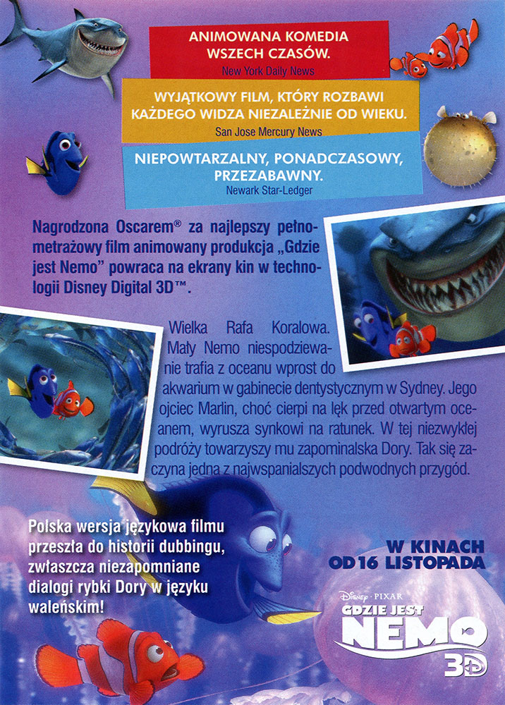 Ulotka filmu 'Gdzie Jest Nemo? 3D (tył)'