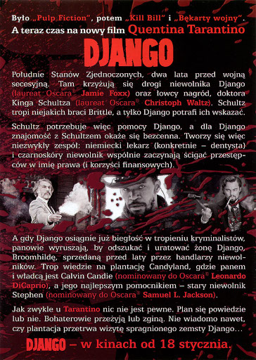 Tył ulotki filmu 'Django'