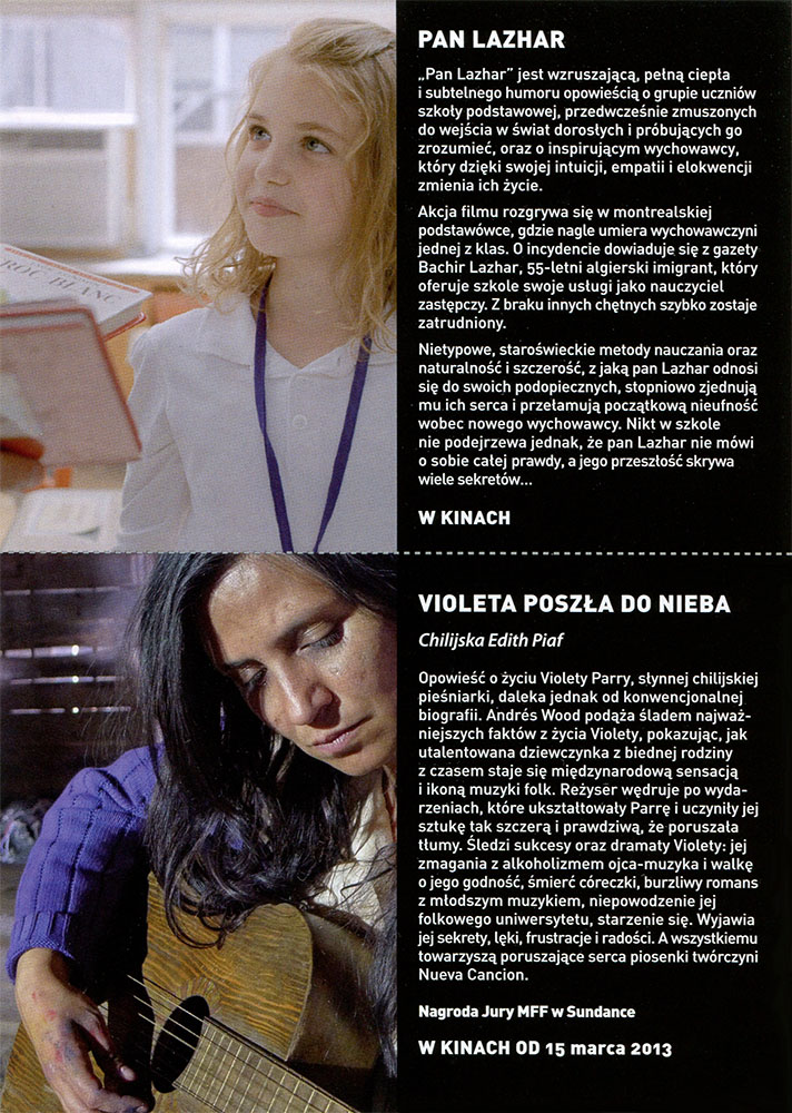 Ulotka filmu 'Pan Lazhar (tył)'