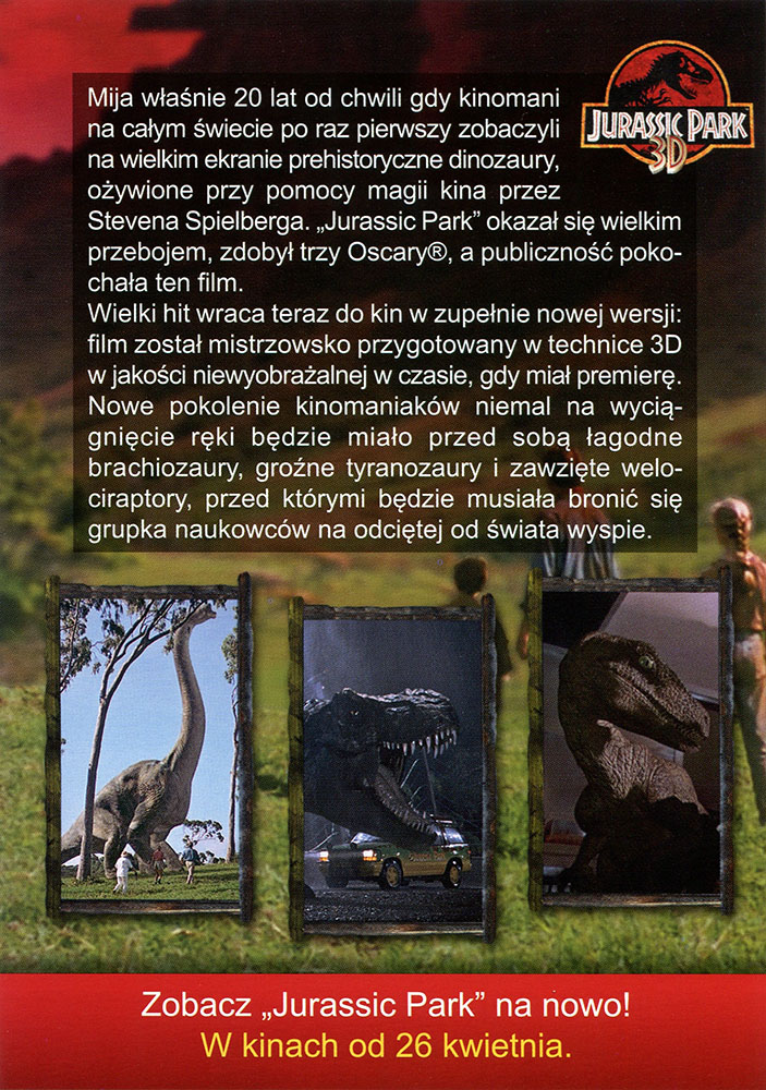 Ulotka filmu 'Park Jurajski 3D (tył)'