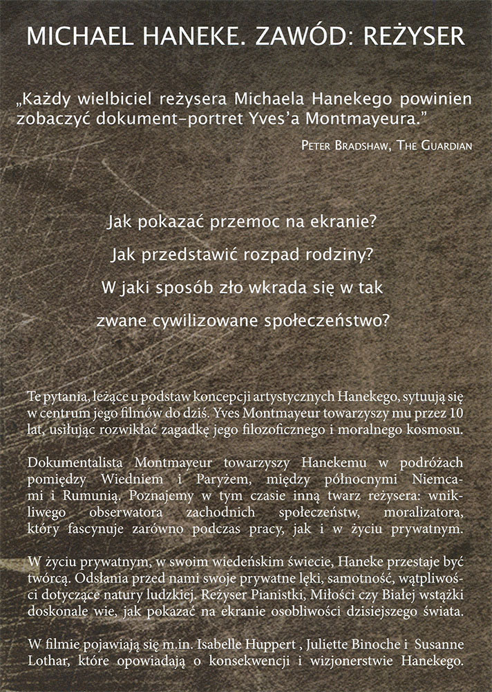 Ulotka filmu 'Michael Haneke. Zawód: Reżyser (tył)'