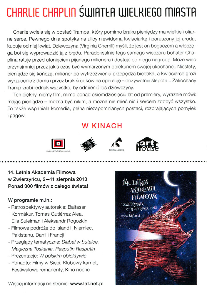 Ulotka filmu 'Światła Wielkiego Miasta (tył)'