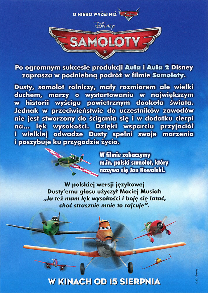 Ulotka filmu 'Samoloty (tył)'