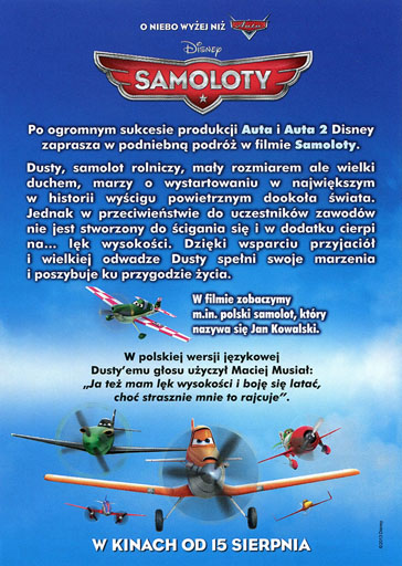 Tył ulotki filmu 'Samoloty'