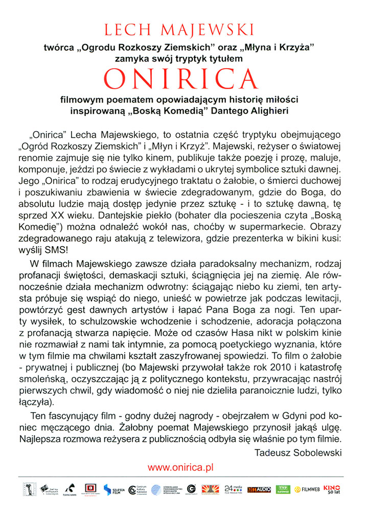 Ulotka filmu 'Onirica (tył)'
