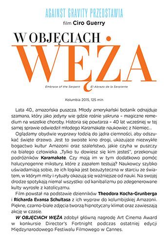 Tył ulotki filmu 'W objęciach węża'