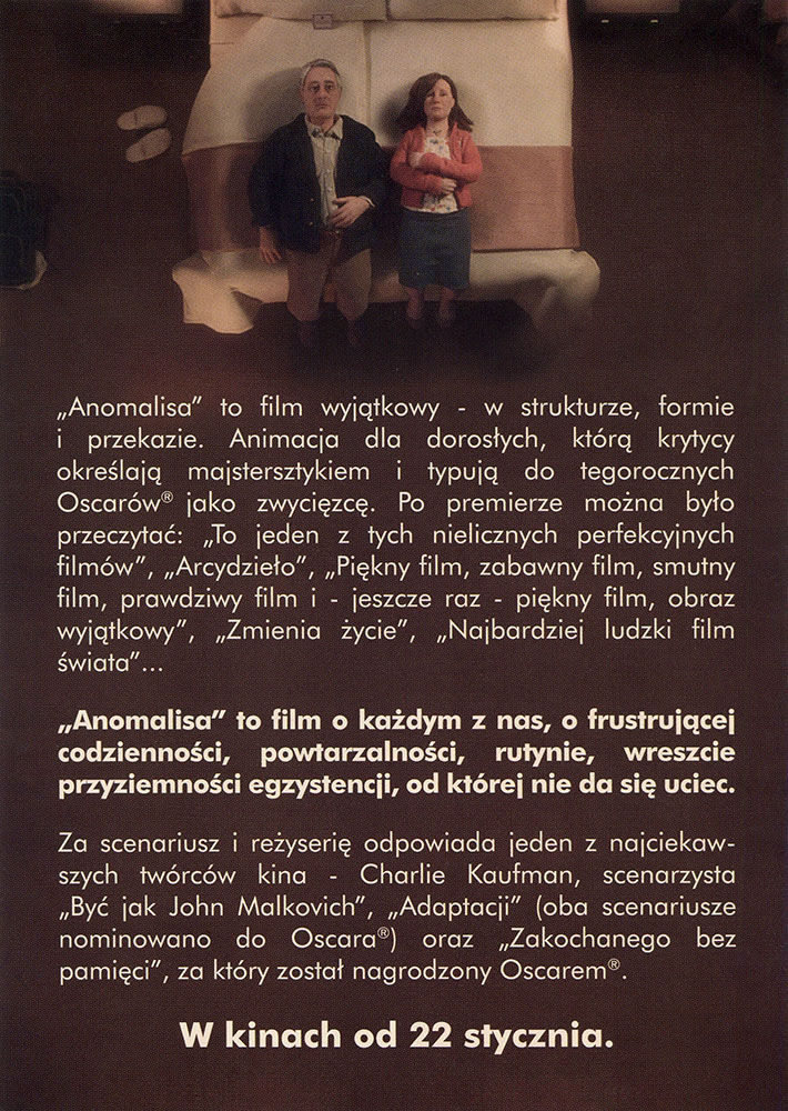 Ulotka filmu 'Anomalisa (tył)'