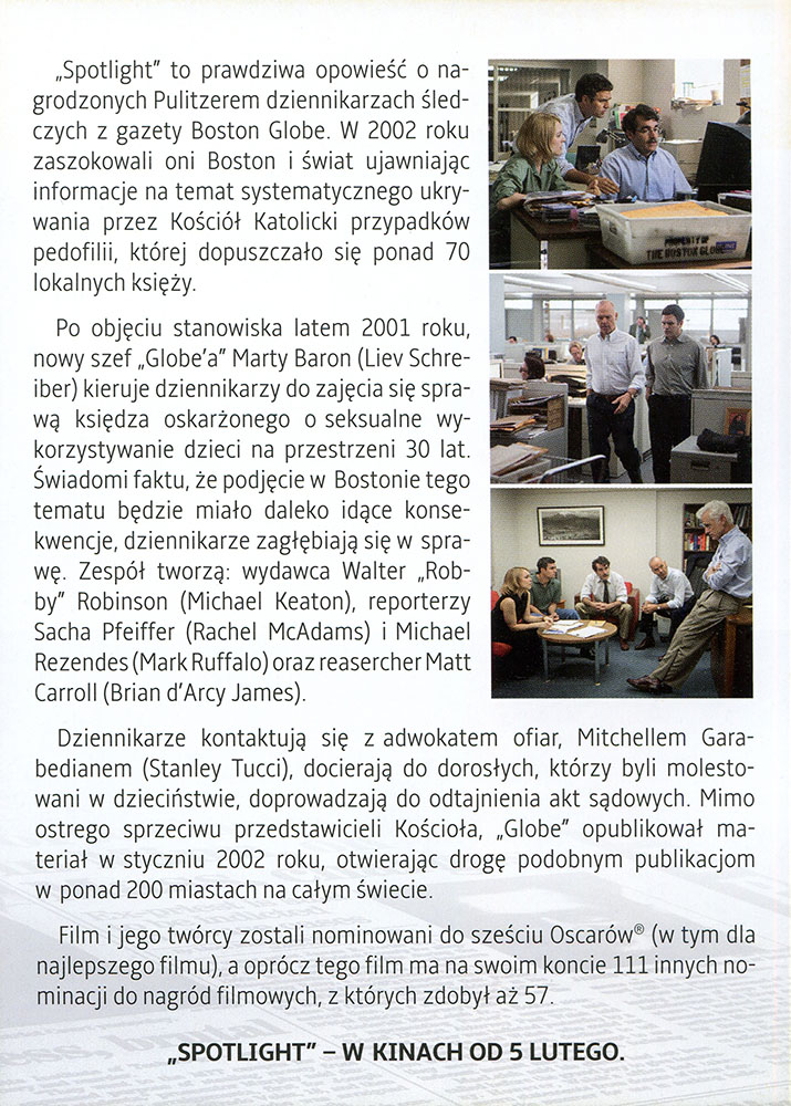 Ulotka filmu 'Spotlight (tył)'