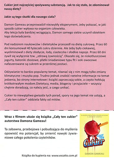 Tył ulotki filmu 'Cały ten cukier'