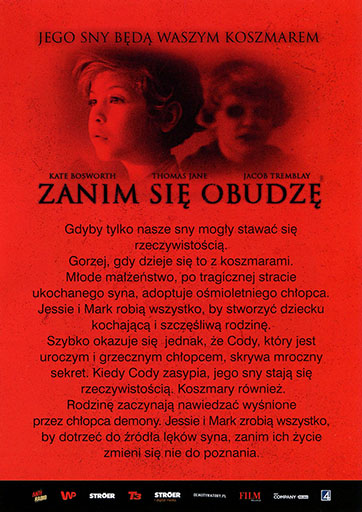 Tył ulotki filmu 'Zanim się obudzę'