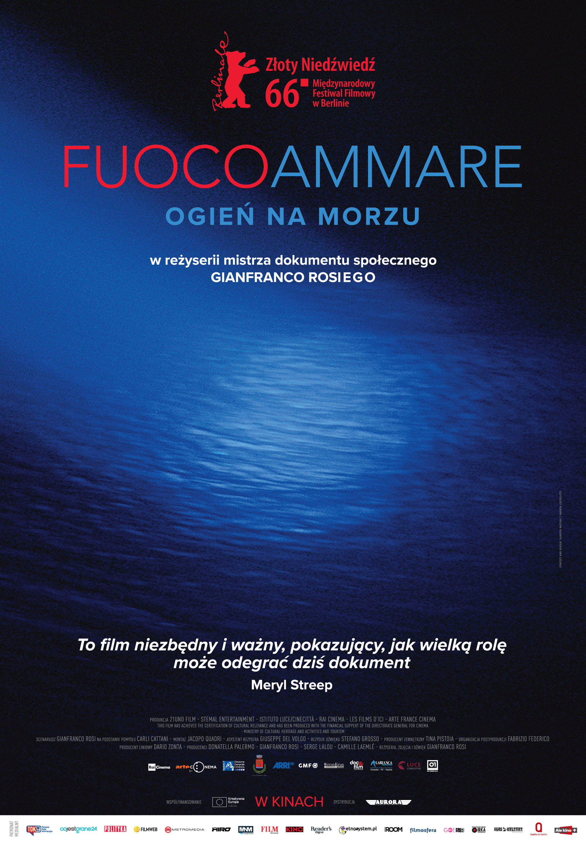 Polski plakat filmu 'Fuocoammare. Ogień na morzu'