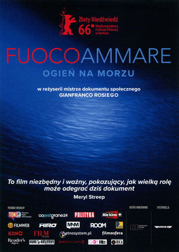 Przód ulotki filmu 'Fuocoammare. Ogień na morzu'