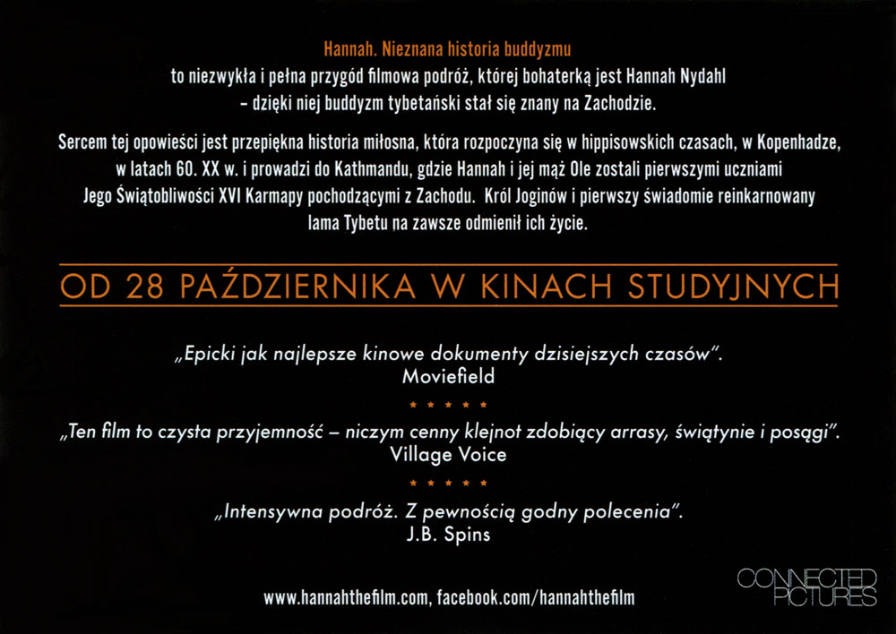 Ulotka filmu 'Hannah. Nieznana Historia Buddyzmu (tył)'
