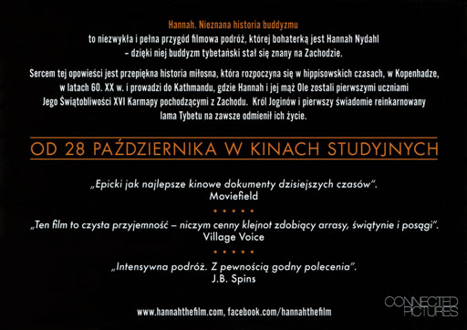 Tył ulotki filmu 'Hannah. Nieznana historia buddyzmu'
