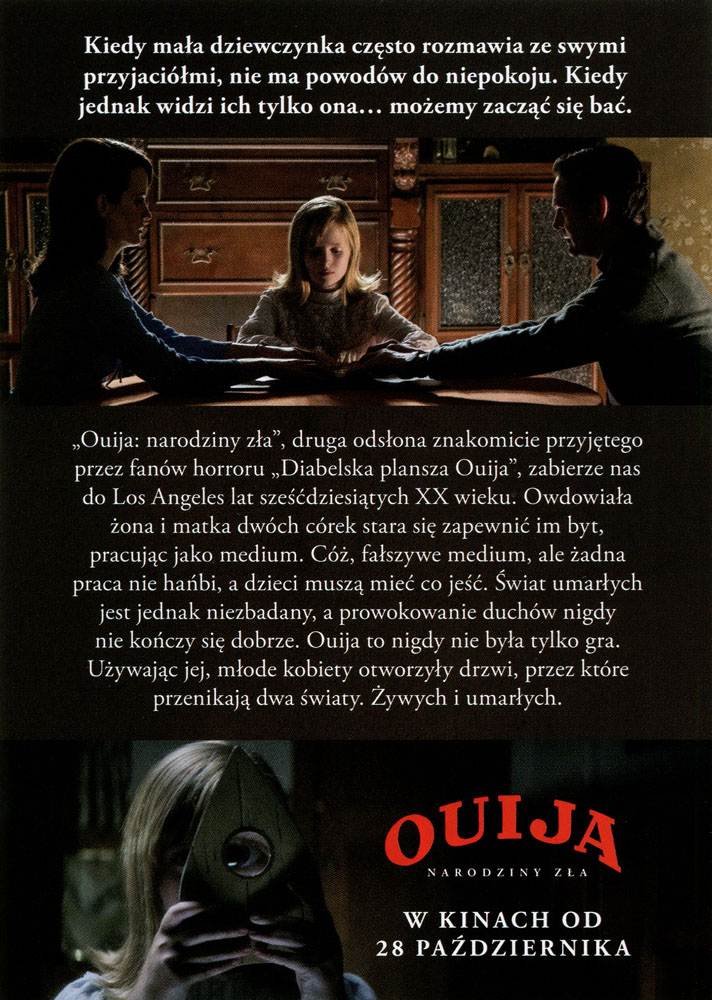Ulotka filmu 'Ouija: Narodziny Zła (tył)'