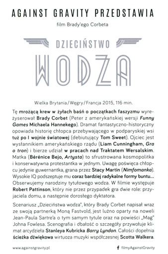 Tył ulotki filmu 'Dzieciństwo wodza'