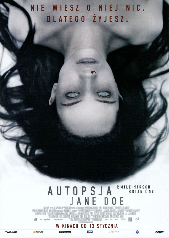 Ulotka filmu 'Autopsja Jane Doe (przód)'