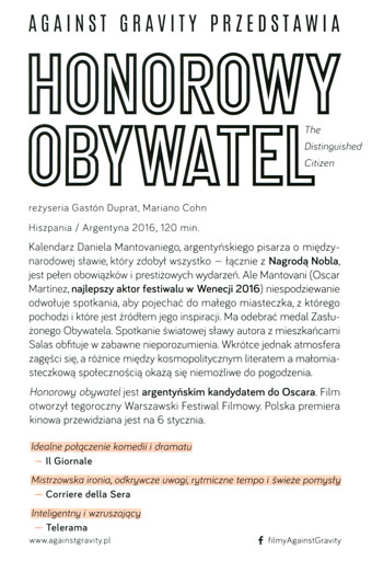 Tył ulotki filmu 'Honorowy obywatel'