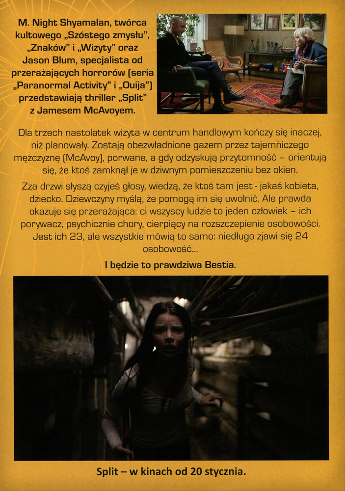 Ulotka filmu 'Split (tył)'