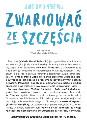 Tył ulotki filmu 'Zwariować ze szczęścia'