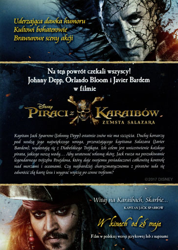 Tył ulotki filmu 'Piraci z Karaibów: Zemsta Salazara'