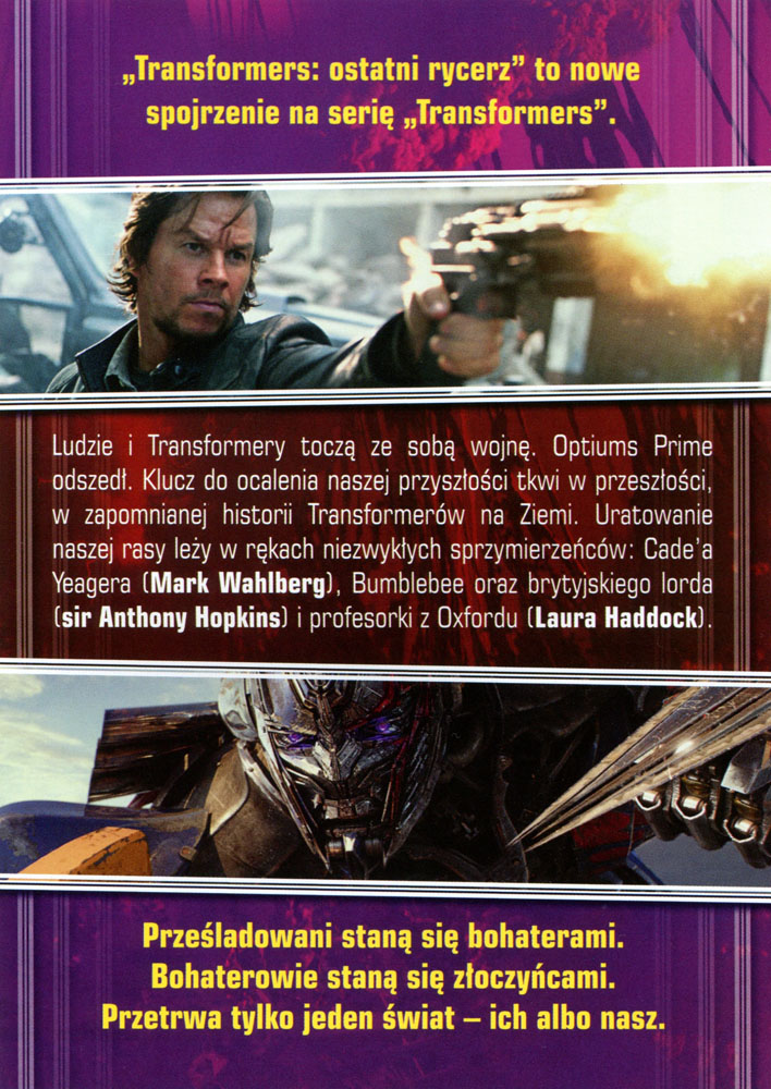 Ulotka filmu 'Transformers: Ostatni Rycerz (tył)'
