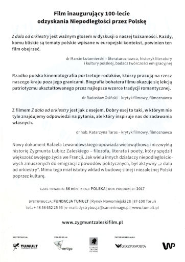 Tył ulotki filmu 'Z dala od orkiestry'