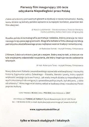 Tył ulotki filmu 'Z dala od orkiestry'