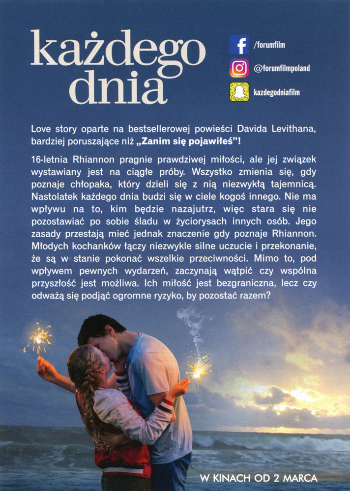 Ulotka filmu 'Każdego Dnia (tył)'