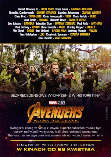 Tył ulotki filmu 'Avengers: Wojna bez granic'